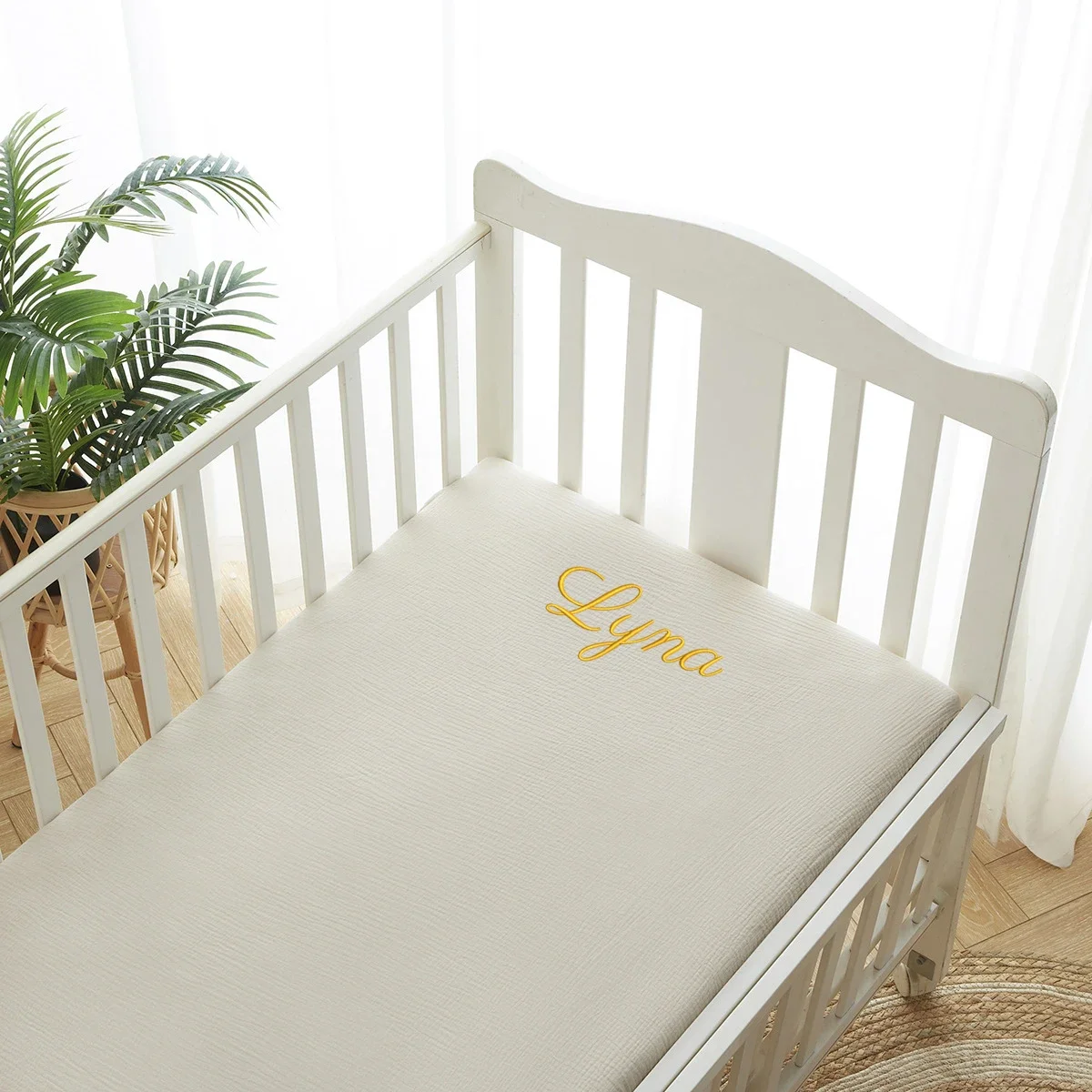 Personalized Name Embroidered Muslin Crib Sheets for Girls and Boys Cotton Fitted Baby Crib Sheet For Crib Mattress Bedding Set