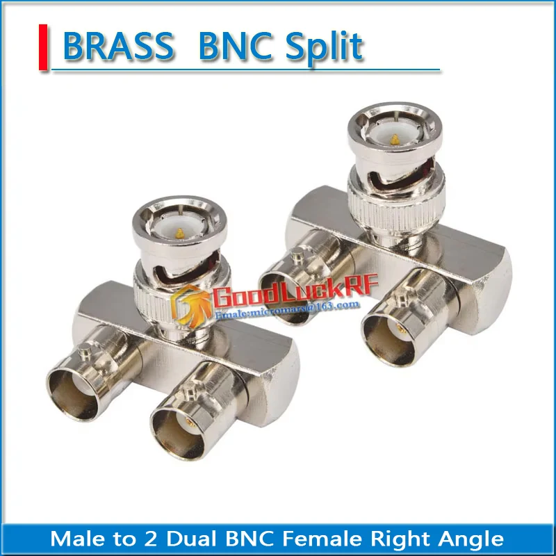 Q9 BNC Male to 2 Dual BNC Female Right Angle 90 Degree BNC 3 Way Splitter RF Connector Adapter Video Coaxial for CCTV Camera