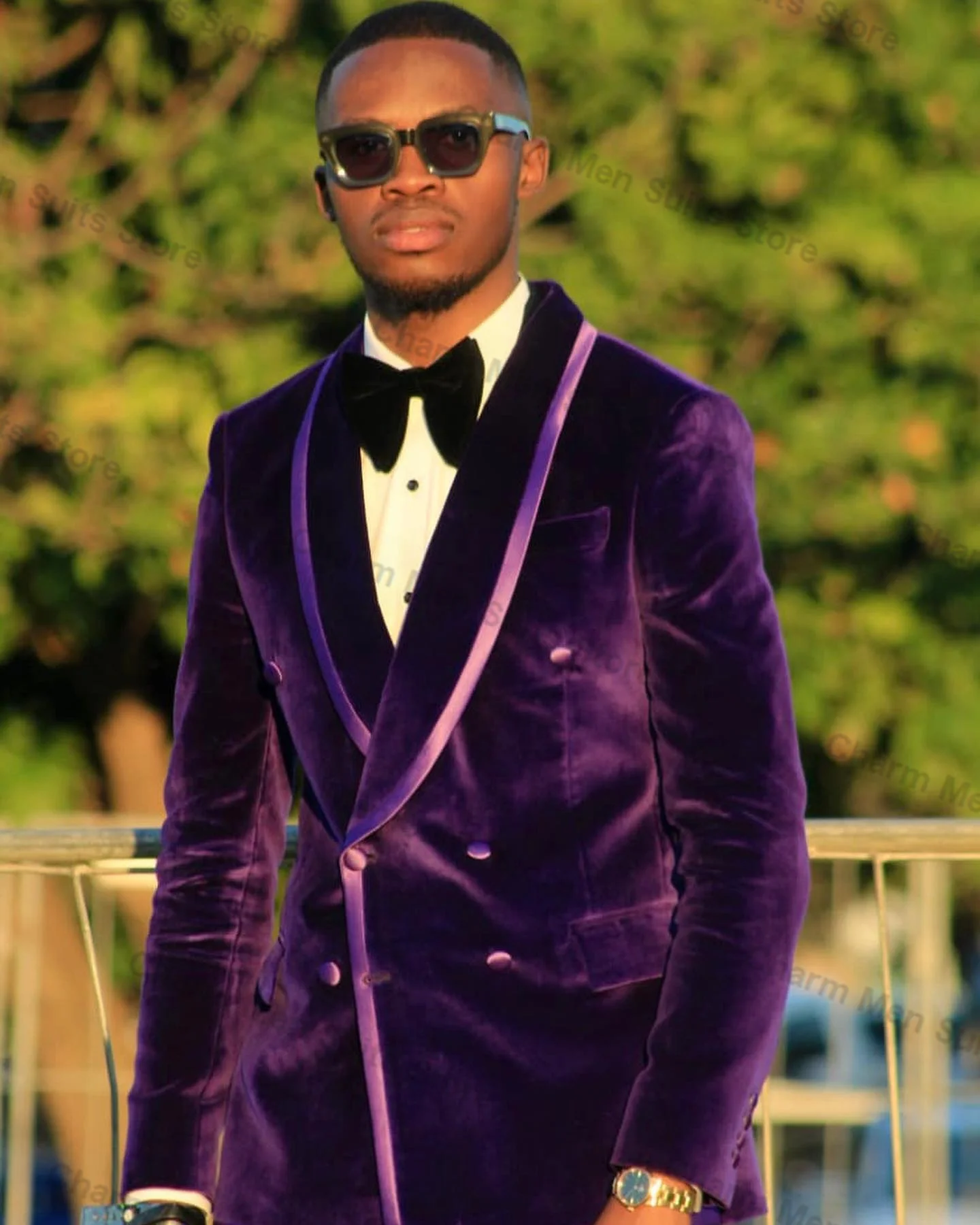 Purple Velvet Wedding Men Suits Set 2 Piece Blazer+Pants Trousers Groom Tuxedo Fall Formal Office Prom Jacket Business Coat