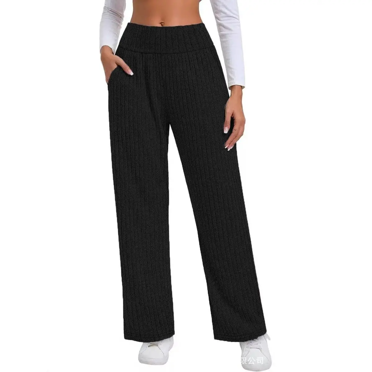 Pantalon décontracté femme Faionable Floing jambe droite pantalon Long taille élastique fibre de Polyester ket détail printemps 2025