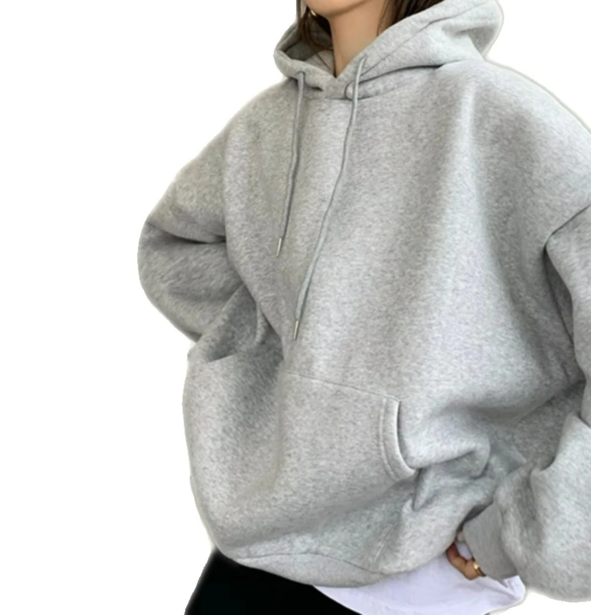 Felpa con cappuccio grigia da donna 2025 Nuovo autunno e inverno con giacca ampia pigra medio lunga con stampa di lettere in velluto