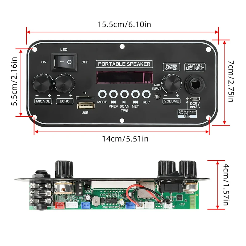 SOTAMIA Power Amplifier Board 2*10W DC3.7-5V MP3 Bluetooth 5.0 Decoding Board Trolley Audio Portable Audio Amplifier