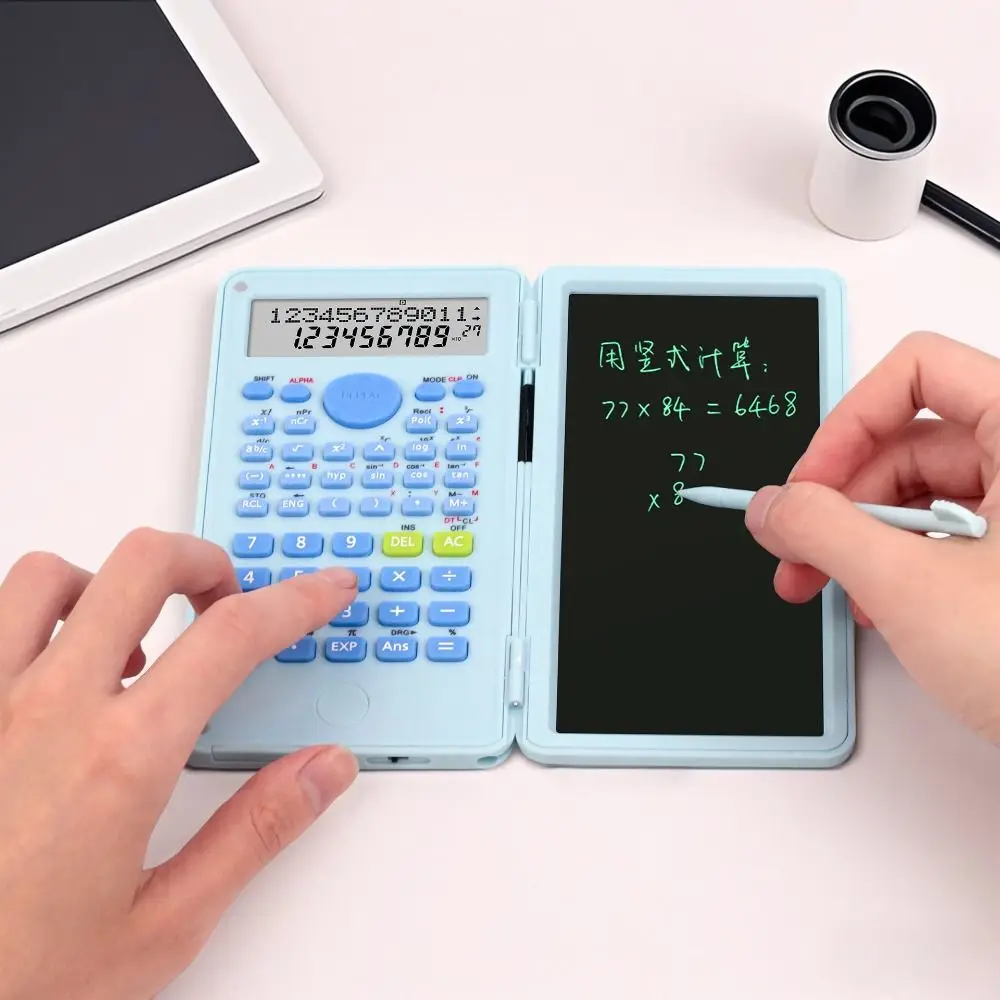 

2 in 1 Scientific Calculator Foldable 6-inch Function Calculators with Tablet Erasable Large Screen Display