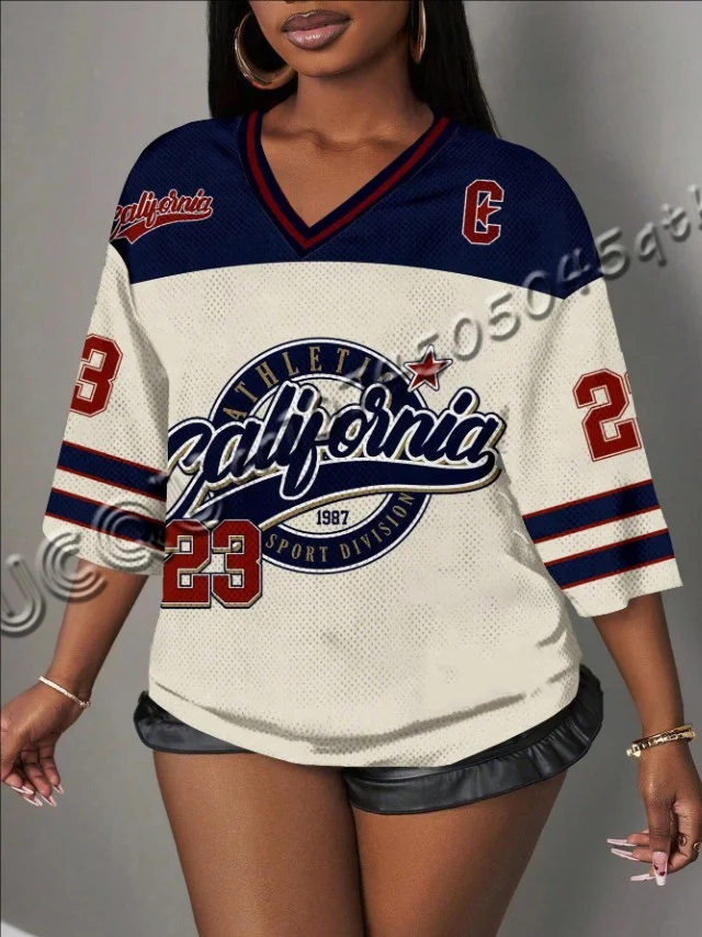 Damen CALIFORN Print V-Ausschnitt Kurzarm Loch T-Shirt Sommer Grafik T-Shirt Baseball Trikots Plus Size Herren Sport T-Shirt
