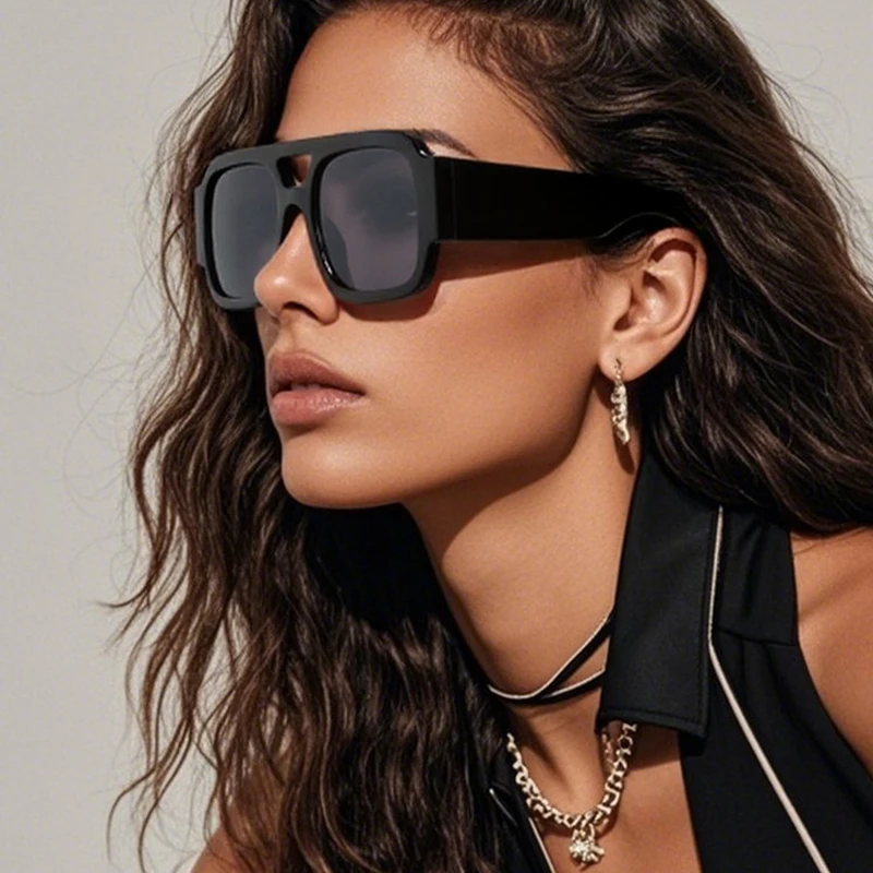 2 stücke Mode Candy Farbe Quadrat Sonnenbrille Frauen Großen Rahmen Doppel Brücken Sonnenbrille Bunte Linse Breite Beine Brillen