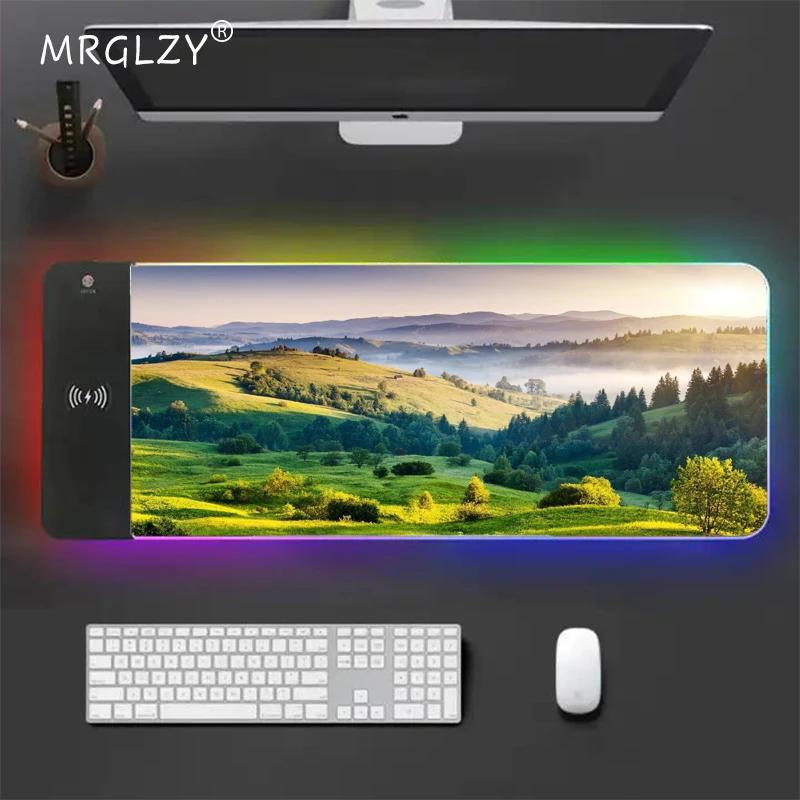 

Wireless Charging Xxl Gaming Mats Forest Grass Mountains Nature Laptop Gamer Computer Mouse Pad Office Accessories Desk Pad