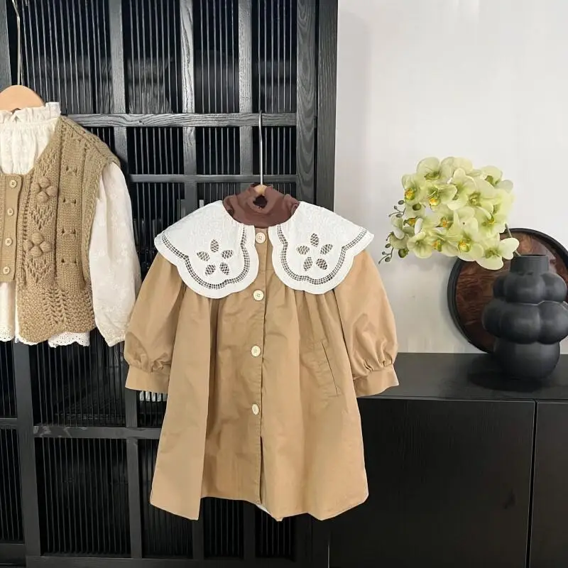 Kawaii فتاة خندق معطف الخريف والشتاء النسخة الكورية الترفيه نمط جديد طالب أزياء من الدانتل تقليم الاتجاه ملابس الأطفال #3