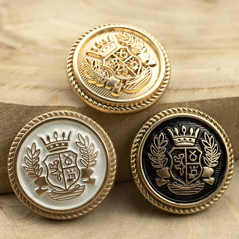 Metal Buttons Crown Pattern Shank Golden Buttons British Vintage College Style Suit Buttons Hand-stitched Coat Clothes Buttons