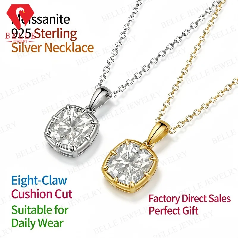 

Moissanite Necklace2.5ct Cushion Cut D Color VVS1 S925/10K/14K Gold Solitaire Anti-Allergy Daily Wear Fine Jewelry for Women