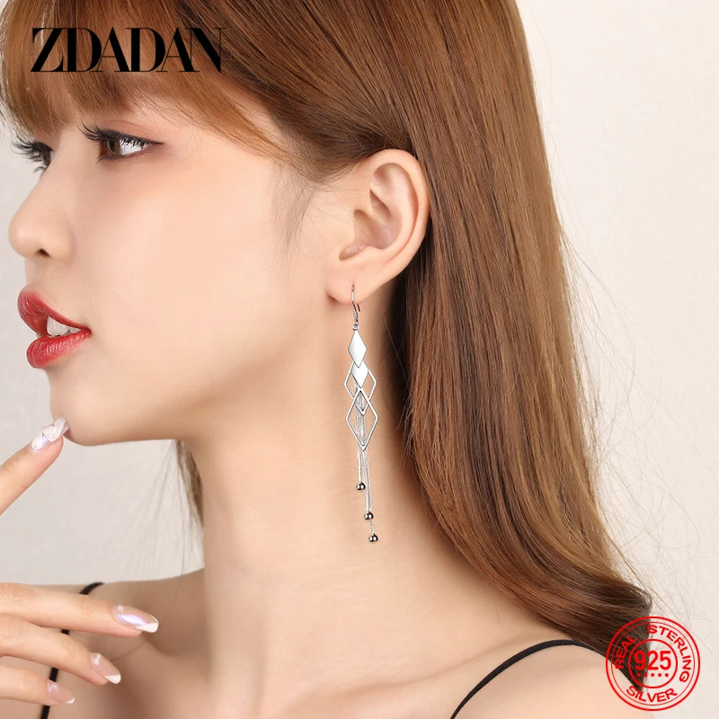 ZDADAN-pendientes largos de Plata de Ley 925 con borlas geométricas, joyería de boda para mujer