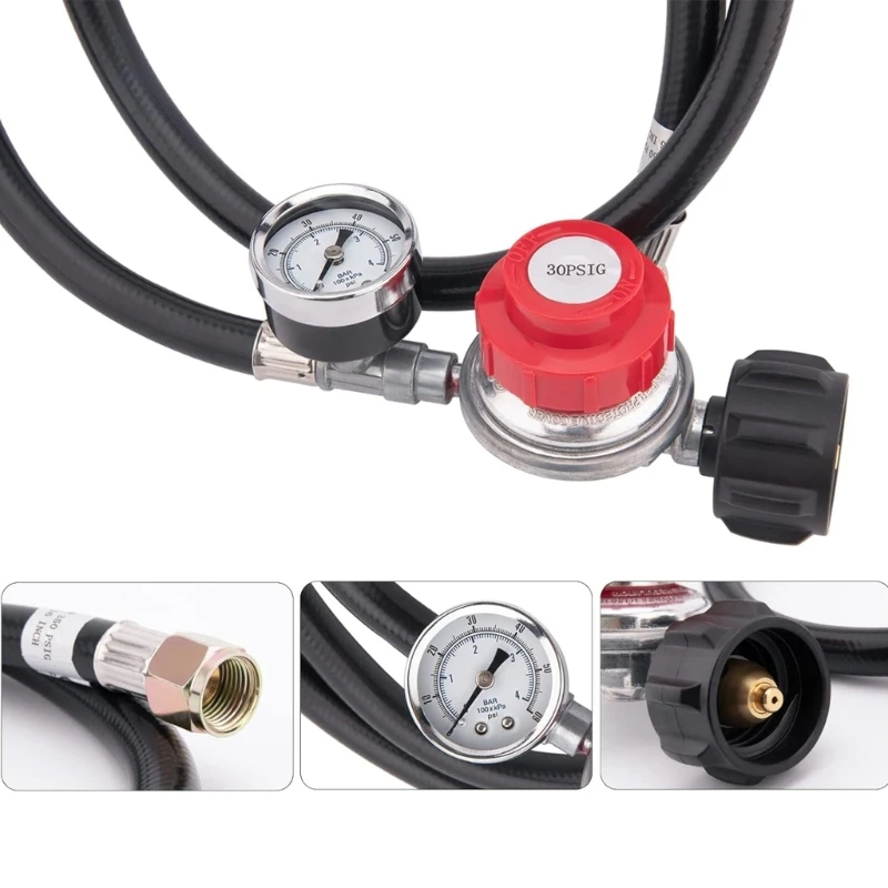 2024 New Propane High Pressure Gas Regulator Hose Connector with Gauge for Home Kitchens