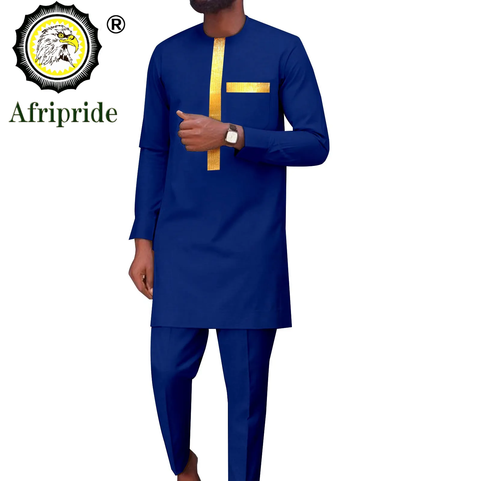 

African Suits for Men Full Sleeve Embroidery Shirts and Pants 2 Pieces Set Dashiki Outfits Plus Size Casual Tracksuit A2316007