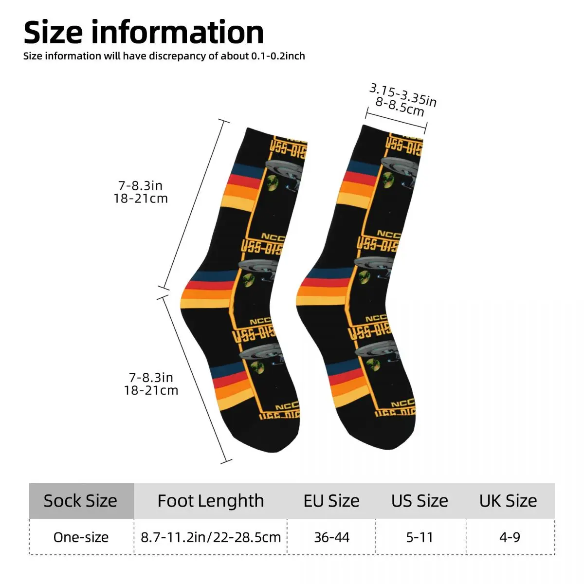 Funny Happy Sock for Men USS Discovery NCC-1031 Harajuku Starr Trrekk Breathable Pattern Printed Crew Sock Seamless Gift