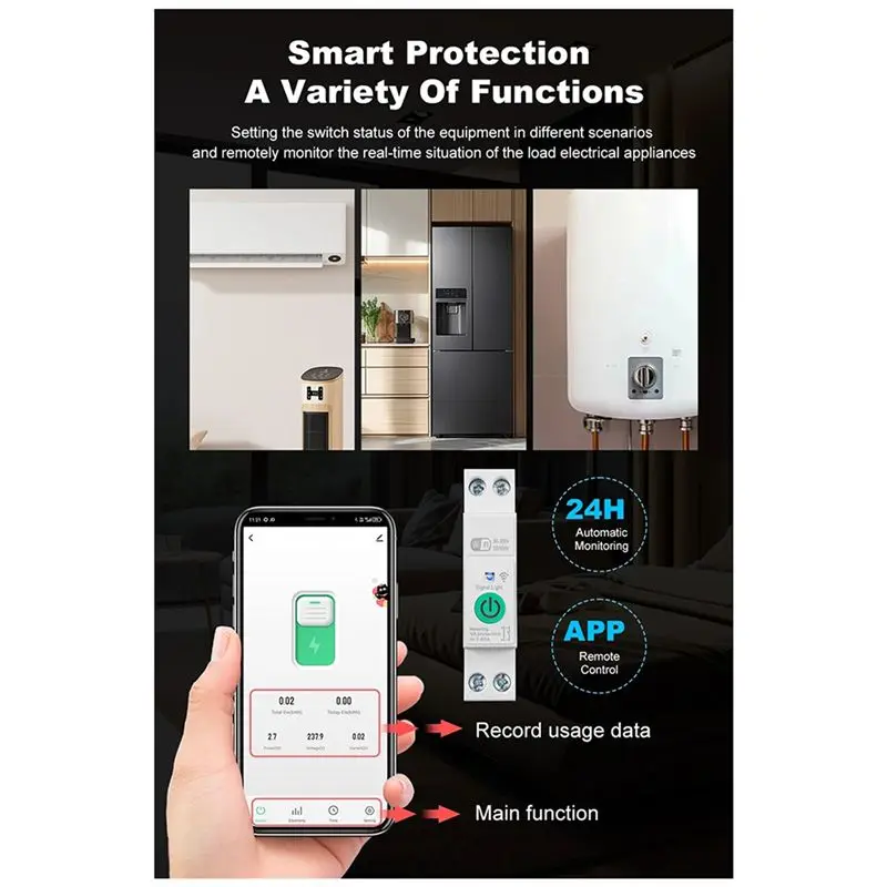 DT51 2X Tuya WiFi Smart Circuit Breaker 1P+N 63A Din Rail Switch with Electricity Statistics Voice Control for Alexa