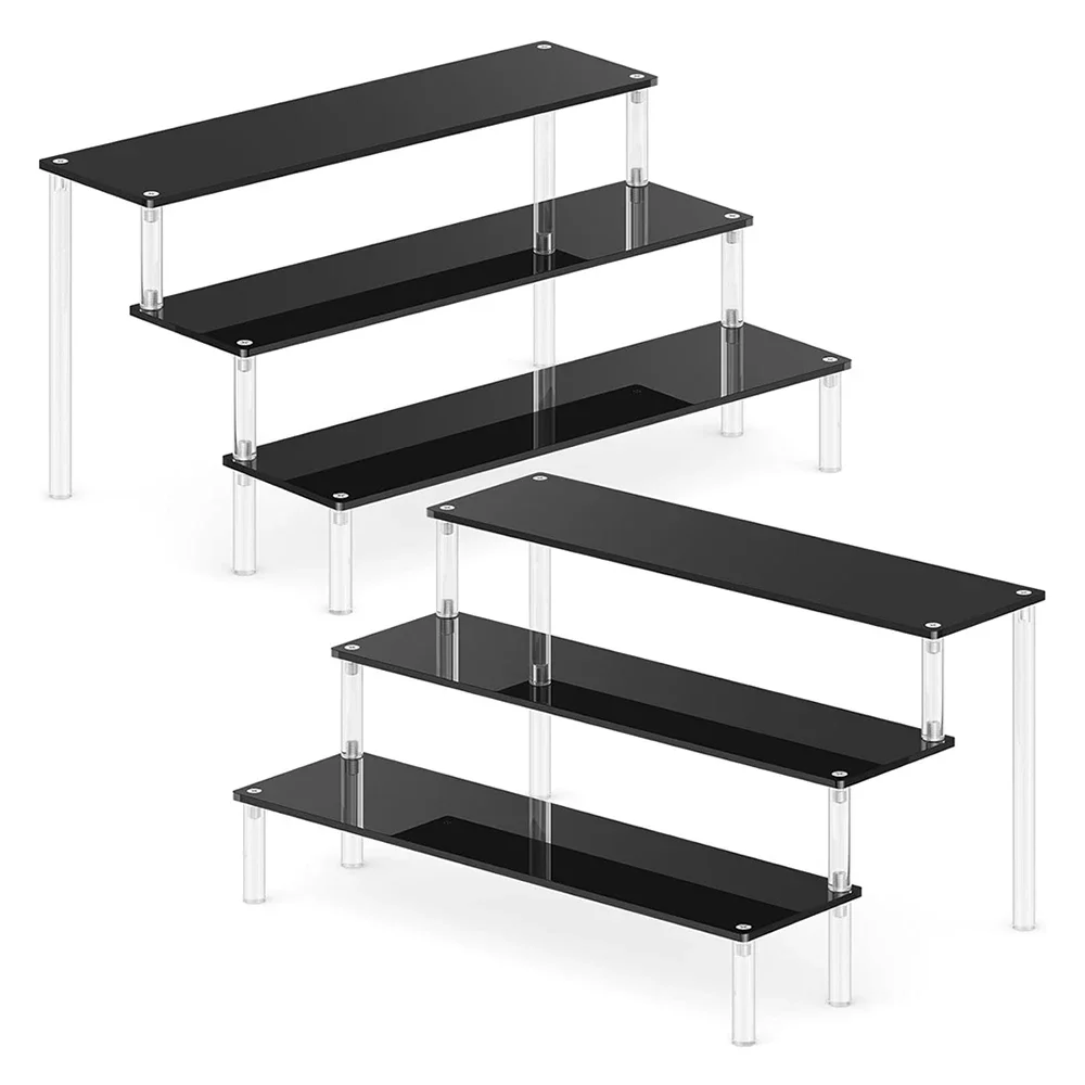 yes3pcs Acrylic Display Stand Doll Stands Toy Organizer Cupcake Perfume Display Storage Sunglasses Jewelry Holder Black 3-tier