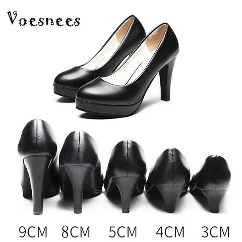 Voesnees-zapatos de tacón alto para mujer, Calzado cómodo y Formal, color negro, 3-5cm, profesional, de tacón medio, etiqueta de asistente de vuelo