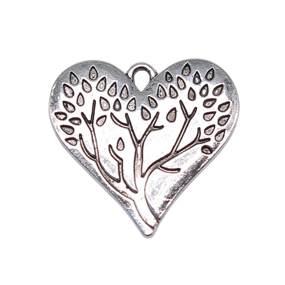 5pcs/lot 28x26mm Heart Tree Of Life Charms For Jewelry Making Antique Silver Color 1.1x1.02inch