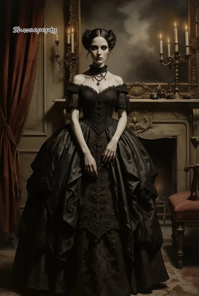 

Medieval Steampunk Prom Dress Black Gothic Special Occasion Ball Gown Off Shoulder Short Sleeves Corset Vestido Customized