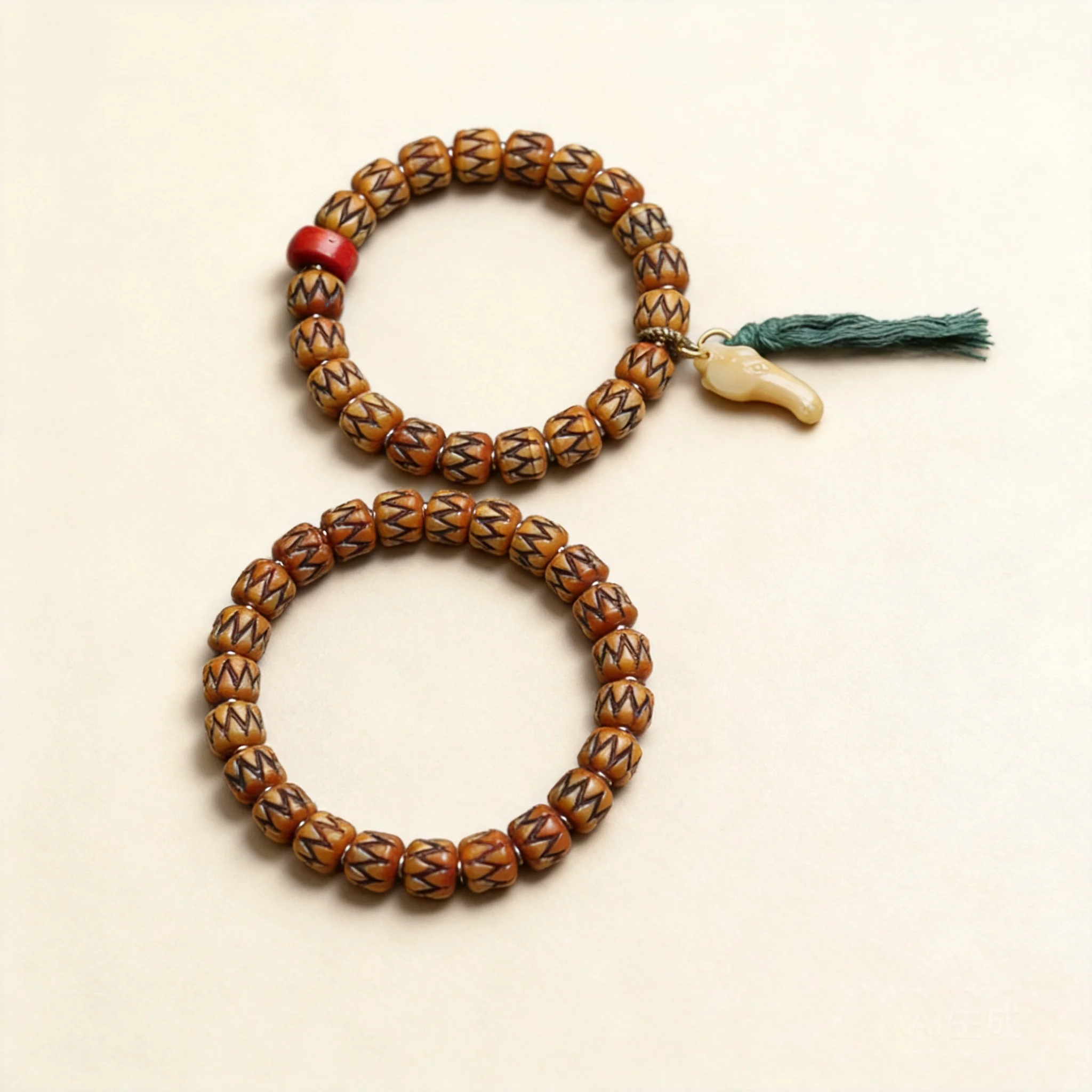 Tibetan Style Hand Carved Camel Bone Beaded Bracelet Lucky Blessing Wealth Attracting Ethnic Vintage Unisex Prayer Wrist Jewelry