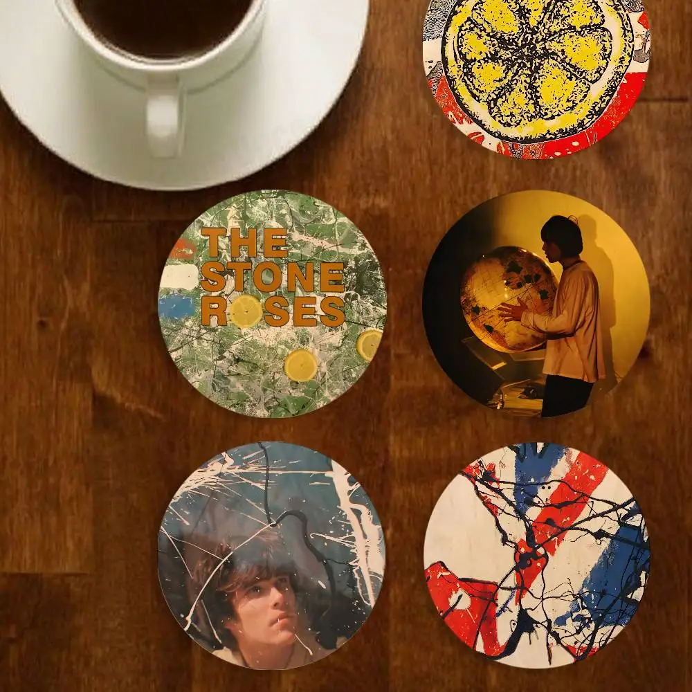 Fools Gold Lemon S-Stone R-Roses Elegant Wooden Coaster Handcrafted Wood Grain Perfect for Coffee Tea Home Bar Decor