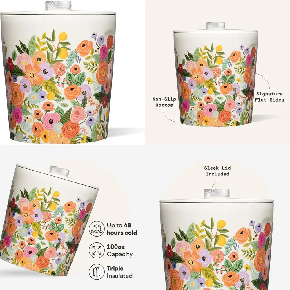 Cubo de Hielo Aislado de Acero Inoxidable, Capacidad de 100 oz, Color Crema para Fiestas en el Jardín
