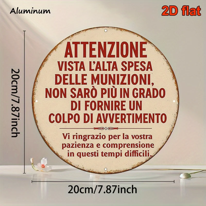 1 Item, 8*8 Inch Round Italian Aluminum Sign, Vintage Decorative Plaque about 