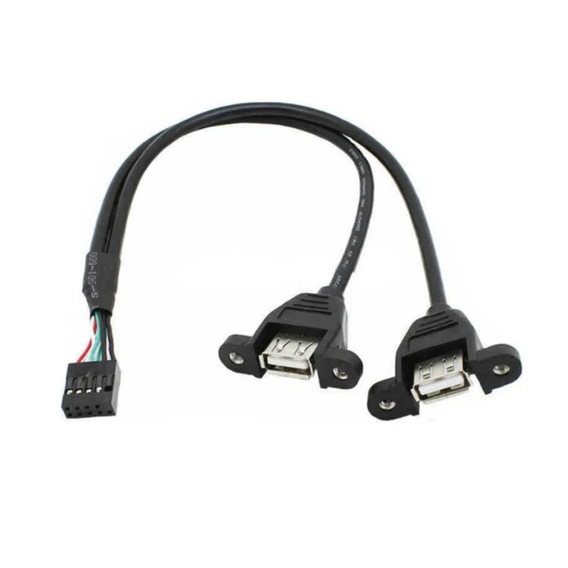 สายแปลง 9 พิน เป็น USB ขนาด 9 พิน 2.54 มม. 2.0 มม. เป็น USB2.0 A ตัวเมียคู่ พร้อมรูยึดสกรูสำหรับติดตั้งบนเมนบอร์ด