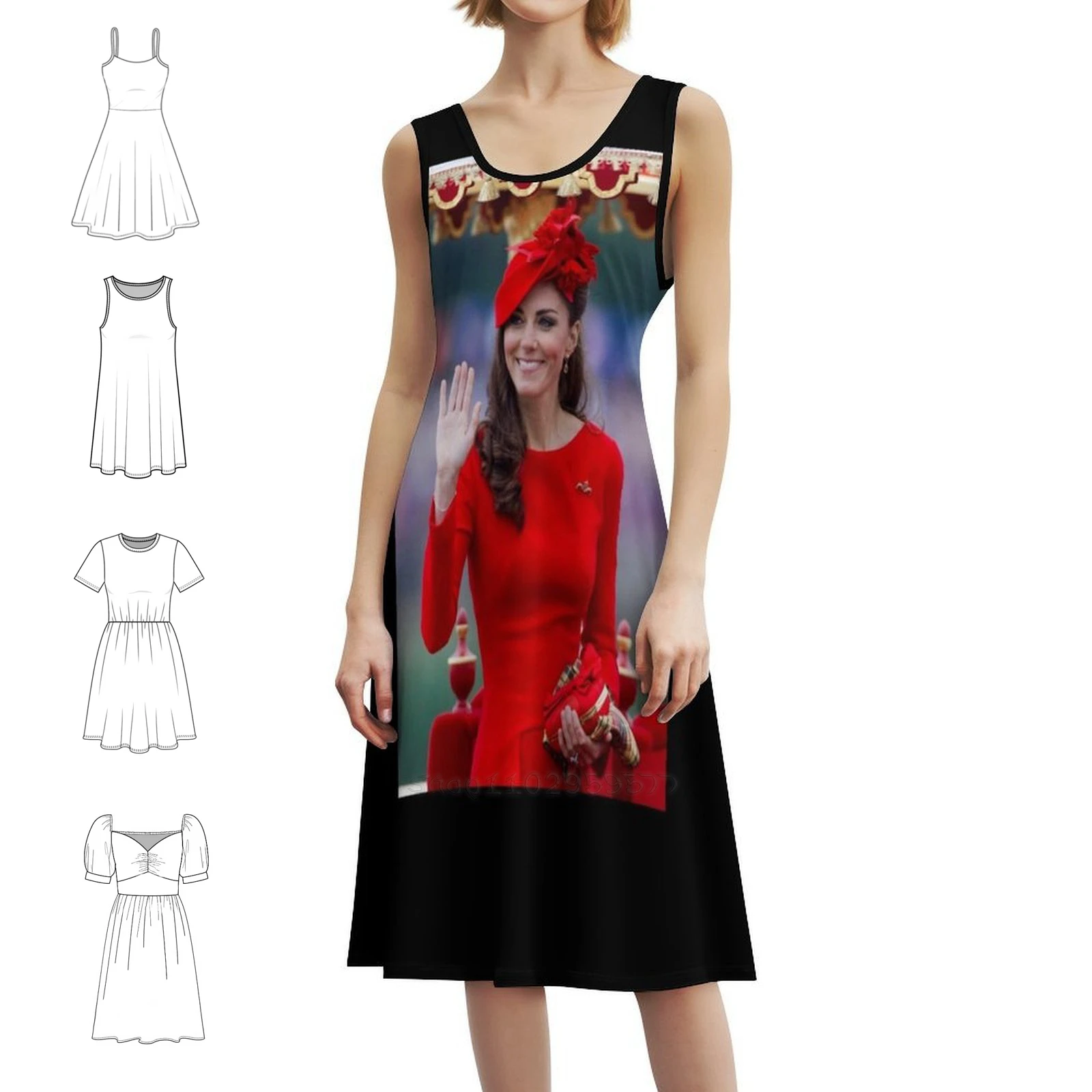 Hrh Duchess Of Now كاثرين أميرة ويلز لندن فستان قصير على طراز Preppy للنساء على شكل حرف a فضفاض مناسب فستان يوم غير رسمي #1