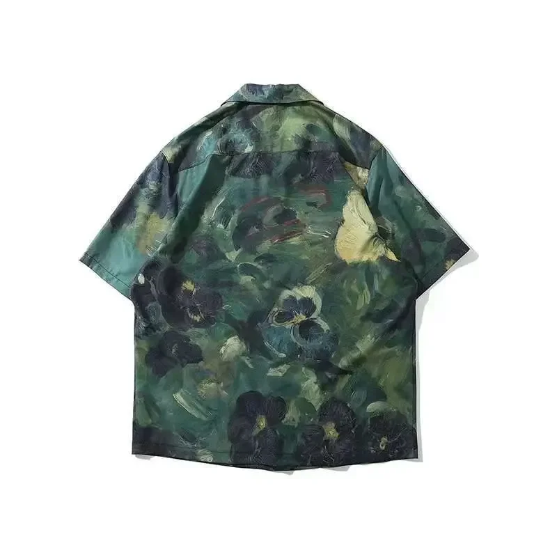 Vintage Floral Shirt for Men Casual Summer Japanese Hawaiian Fashion Handsome High Street Individual Camisas Butterfly