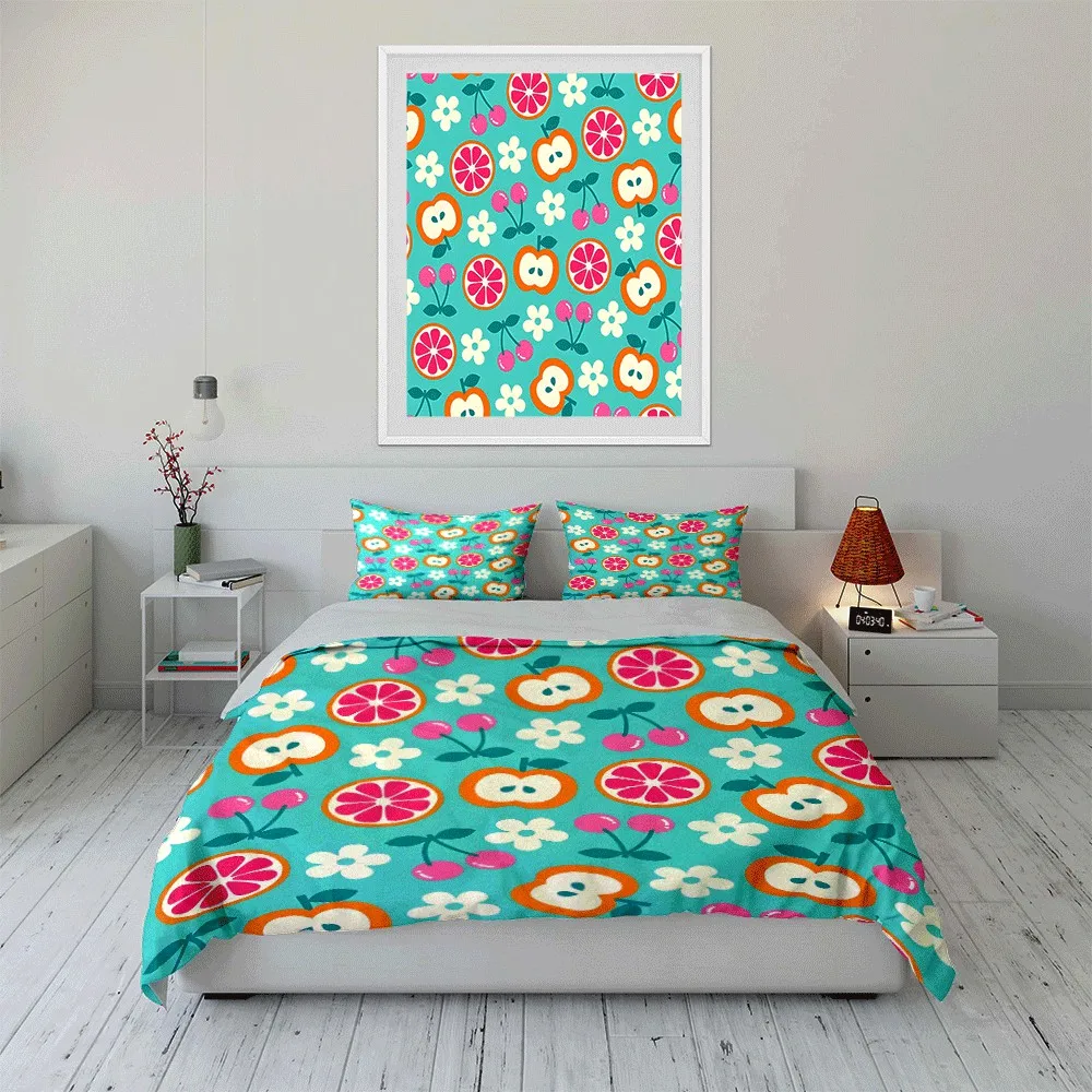 Fruit-Themed Patterned Three-Piece Set Exquisite three-piece bedding set gift for kids and adults