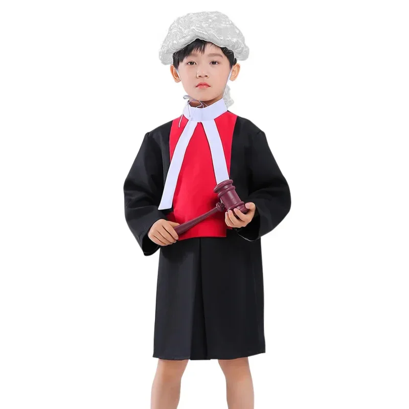 Boy Girls Children Kids Judge Costume Lawyer Wig Collar Gavel Accessory for Halloween Cosplay Party Favors