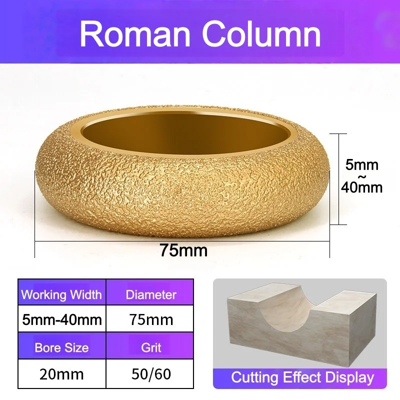 75mm Brazed Diamond Grinding Wheel Roman Slotted Stone Edging Wheel for Granite Marble Porcelain Tile Quartz Trimming
