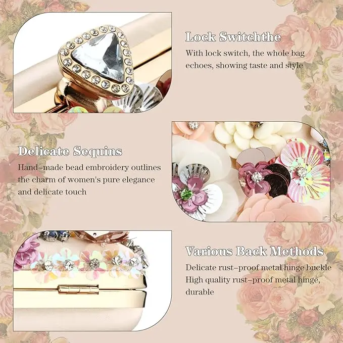 Lost In Vintage elegante pochette decorata da fiori 3D multicolori Glitter paillettes Fowers Crystal Beaded Bride Luxury