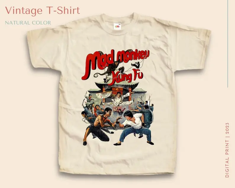 

Vintage TShirt Mad Monkey Kung Fu NATURAL color Men Woman Unisex T-Shirt Digital Print Sizes S M L XL 2XL 3XL 4XL 5XL