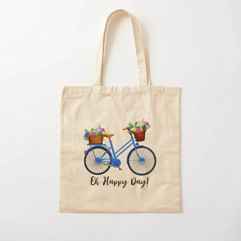 

Oh Happy Day, blue bike Rt Tote Bag shopping bag logo Women's shopper women bag Canvas Tote