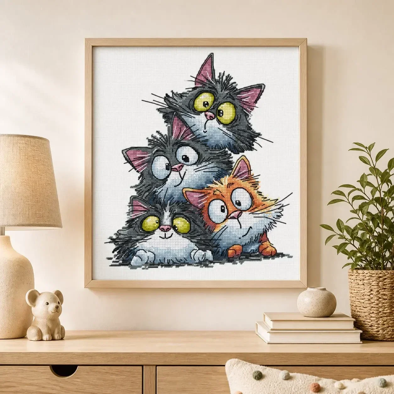 [CC6106-Four Kittens] Stamped Cross Stitch Kit 11CT 14CT 16CT Pre Printed Canvas Cotton Threads Embroidery Needlework Wall Decor