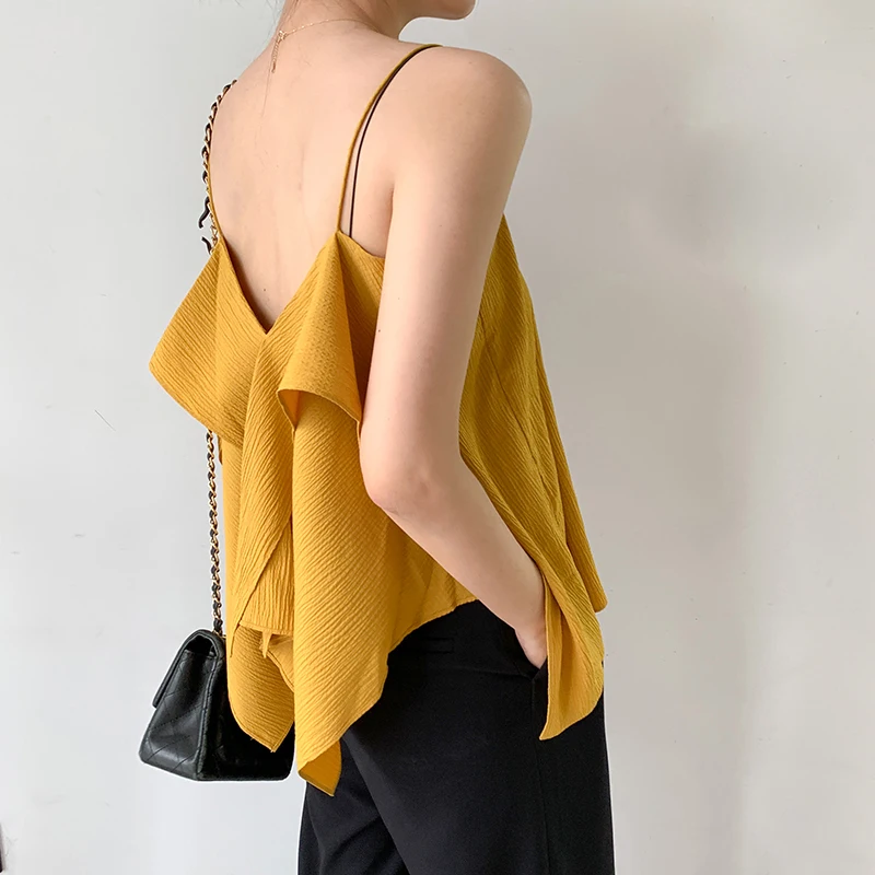 

Chic Design 2022 New Summer Tops Halter Vest Women High Quality Soft Sexy Tank Top Camisole Feminine Yellow