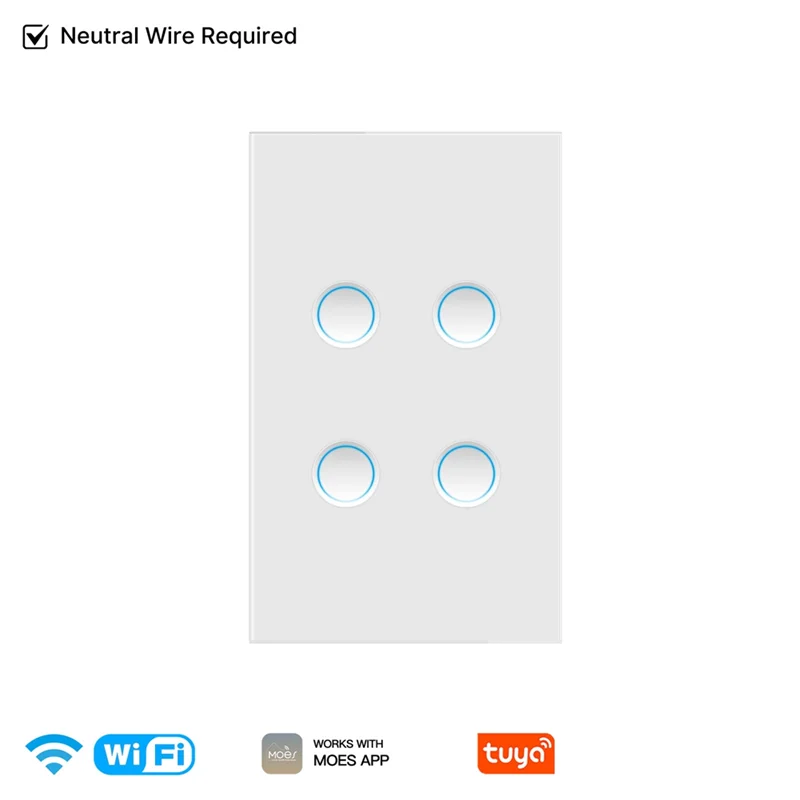 M18K-Tuya Matter Smart For Alexa Google Home Wifi Light Switch Concave Glass Homekit Smartthings Neutral Wire US Standard