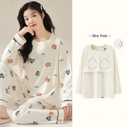 5XL For 110kg Women Big Size Print Padded Bra Pajama Sets 100% Cotton Breathable Sleepwear Autumn Winter Casual Home Clothes