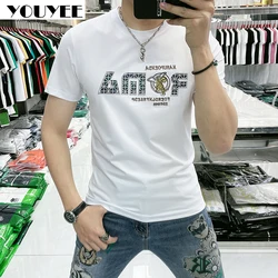 Short Sleeve T-shirt Men's Slim Casual Print Hot Diamond 2025 Summer New Fashion M-7XL Male Tees High Quality Man Top Clothing