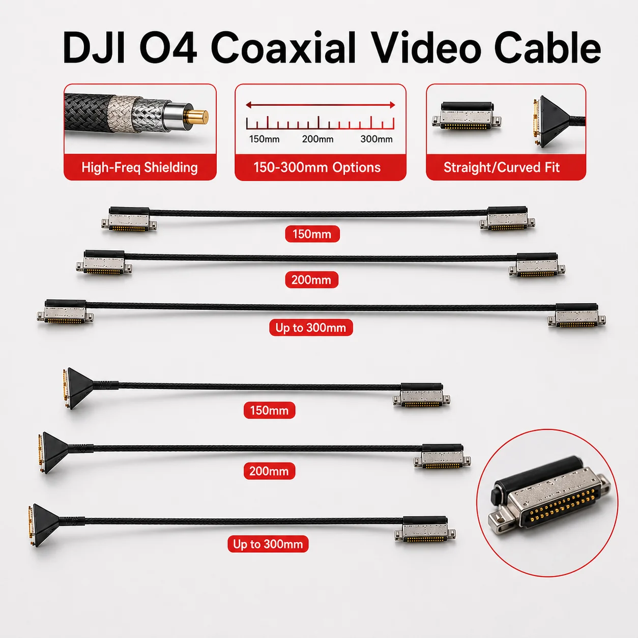 O4 Coaxial Video Cable High Frequency Shielded Wire For DJI O4 Air Unit FPV Drone Camera Connection 150 200 250 300mm New RX