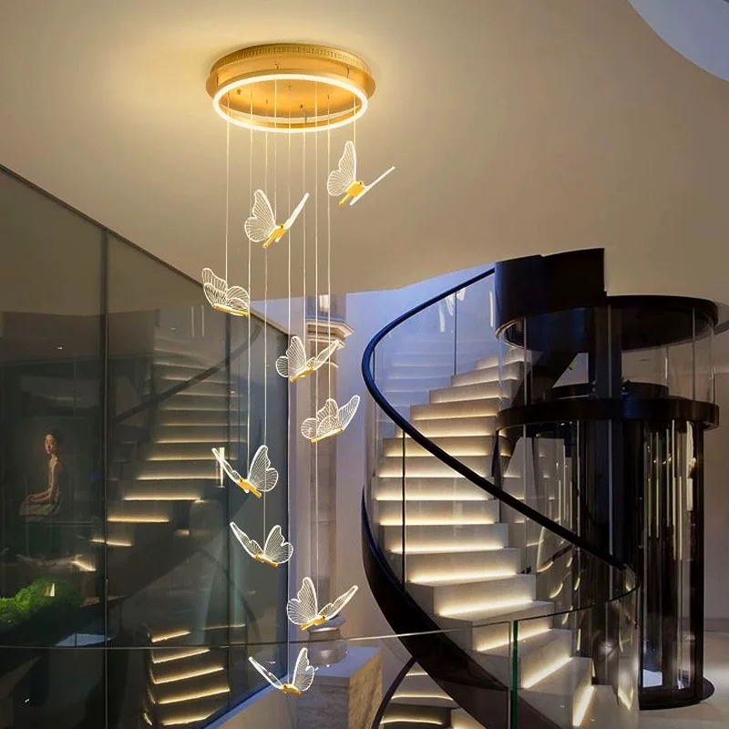 

Modern Duplex Staircase Acrylic Chandelier Rotating Staircase Butterfly Light Attic Villa Living Room LED Chandelier Package