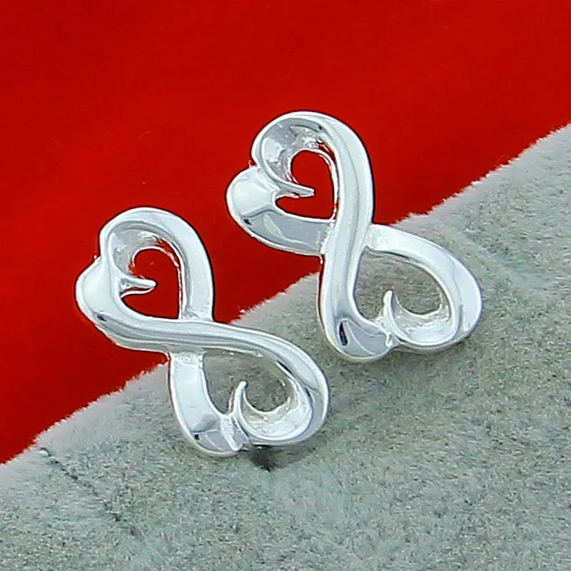 

925 Sterling Silver Double Heart Stud Earring For Women Fashion Charm Wedding Engagement Party Jewelry