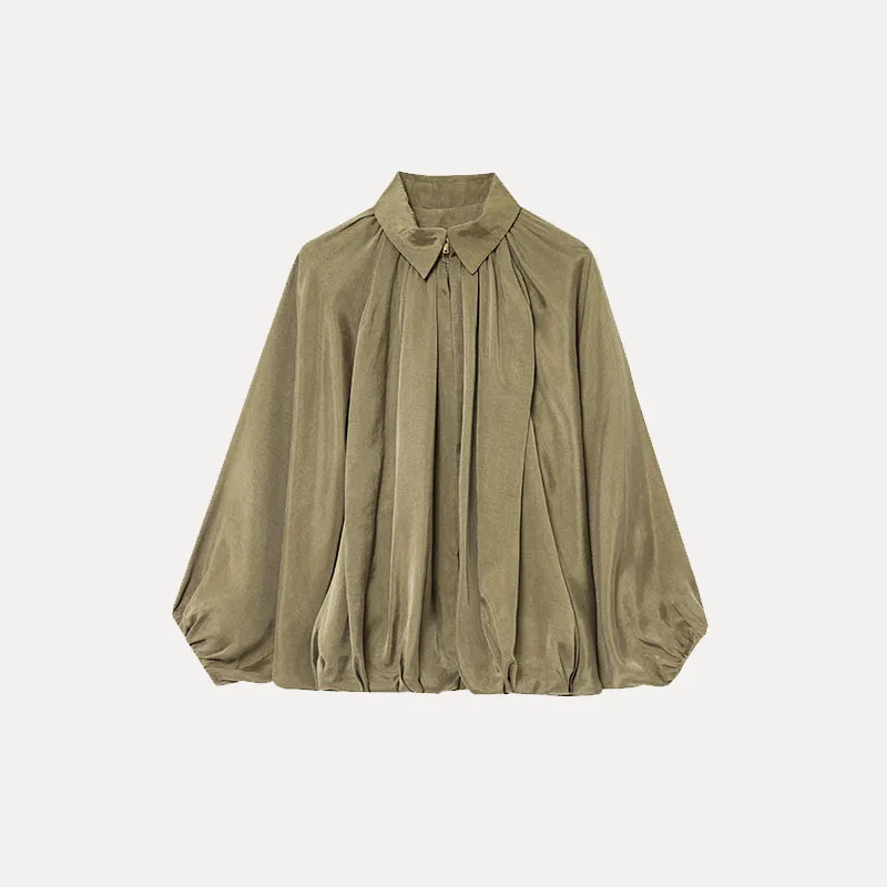 Z 2025 Lente Faionable Veelzijdige Piloten Puffy Jaet Dames Bovenkleding Lang Sve Gestreept Polyester Casual irt