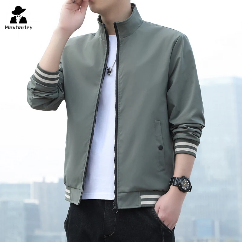 2024 Autumn Cargo Jacket Men's Fashionable Simple Slim-fit Standing Collar Coat Camping Casual Work Clothes Loose Windbreaker