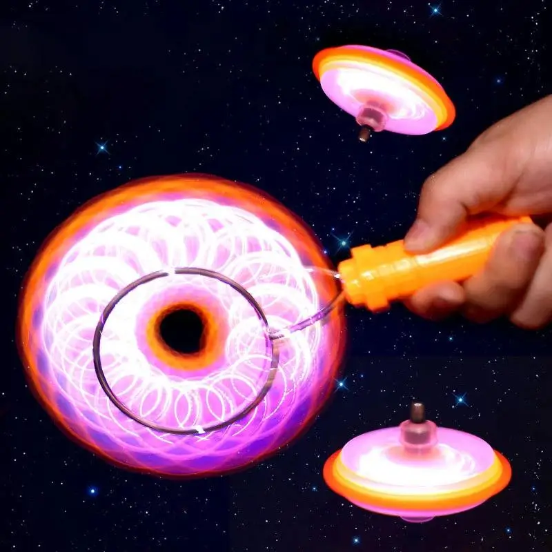 LED Magnetic Orbit Gyroscope Toy For Kids Gift Magic Spinning Top with Rail Hand Cranked Luminous Flashing Lights Spinning Top
