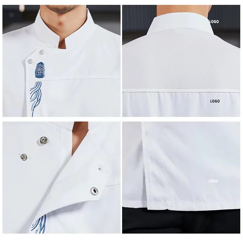 Logotipo personalizado para uniforme de Chef, camisa de cocina de restaurante, traje de camarero de Catering de Hotel de manga corta, monos de panadería