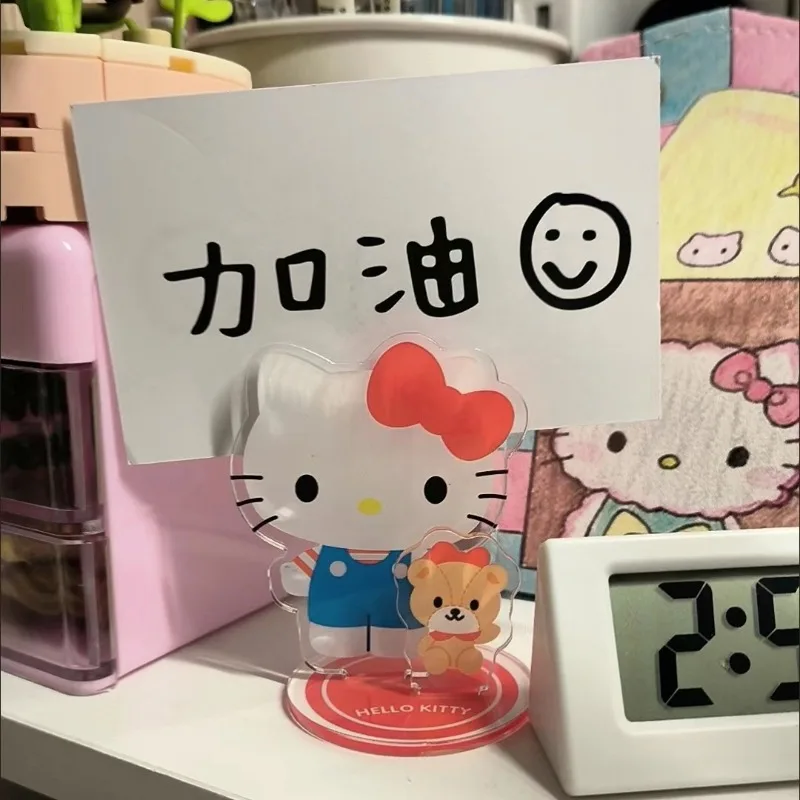 2pcs Sanrio Hello Kitty Action Figure Cartoon Acrylic Stand Model Toy Anime Office Desk Ornament Decoration Photo Message Clip