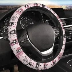 Halloween Goth Steering Wheel Cover Pink Gothic Skull Steering Wheel Covers Car Interior Decor for Men Women Universal 15 Inch