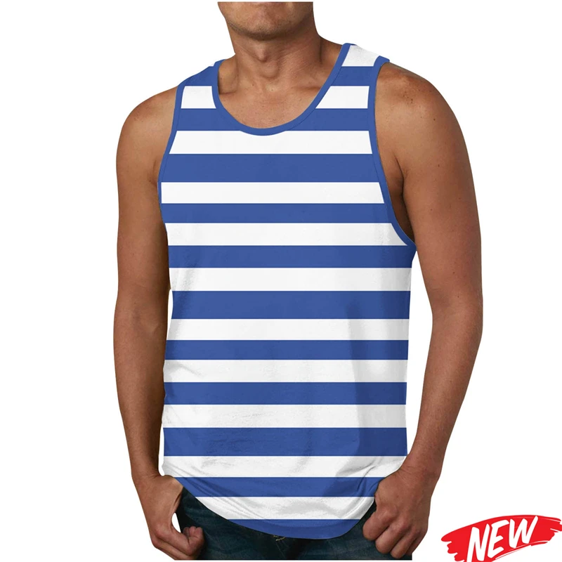 Simple Stripe Pattern Men Tank Top Outdoor Running Sports Vest Summer Gym T-shirt Fashion Quick Dry